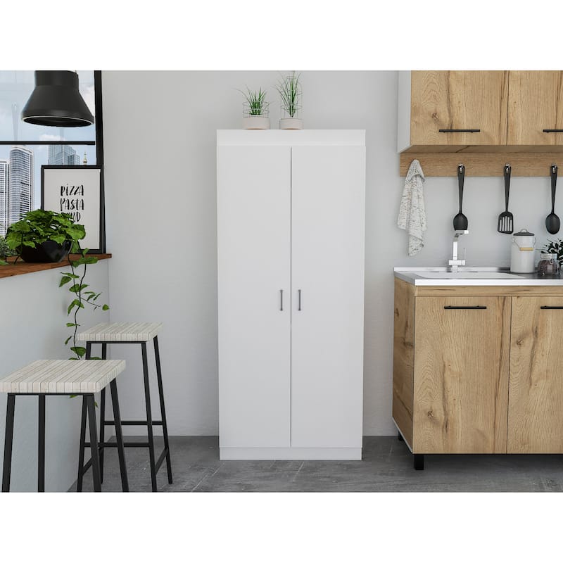 Varese 62-Inch High Double Door Pantry Cabinet With five interior shelves and spice rack - N/A - White