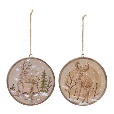 Wood Deer Tree Disc Ornament (Set of 12)