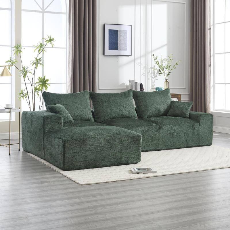 Stylish L-Shaped Sofa,Soft Fabric,Deep Seat and No Assembly - Emerald