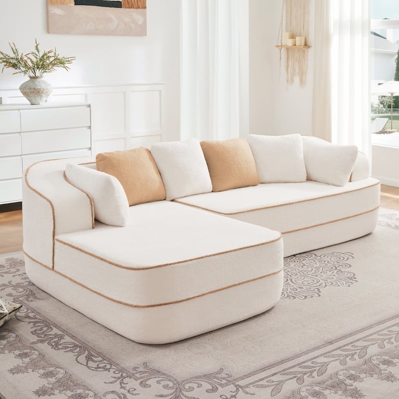 105.9" Modular L-shaped Teddy Velvet Sectional Sofa with Chaise and Curved Armrest