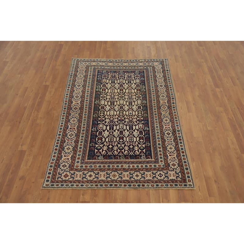Hand Knotted Oriental 100% Wool Carpet Traditional Geometric Beige & Ivories Kazak Area Rug - 6' 5'' X 4' 5''