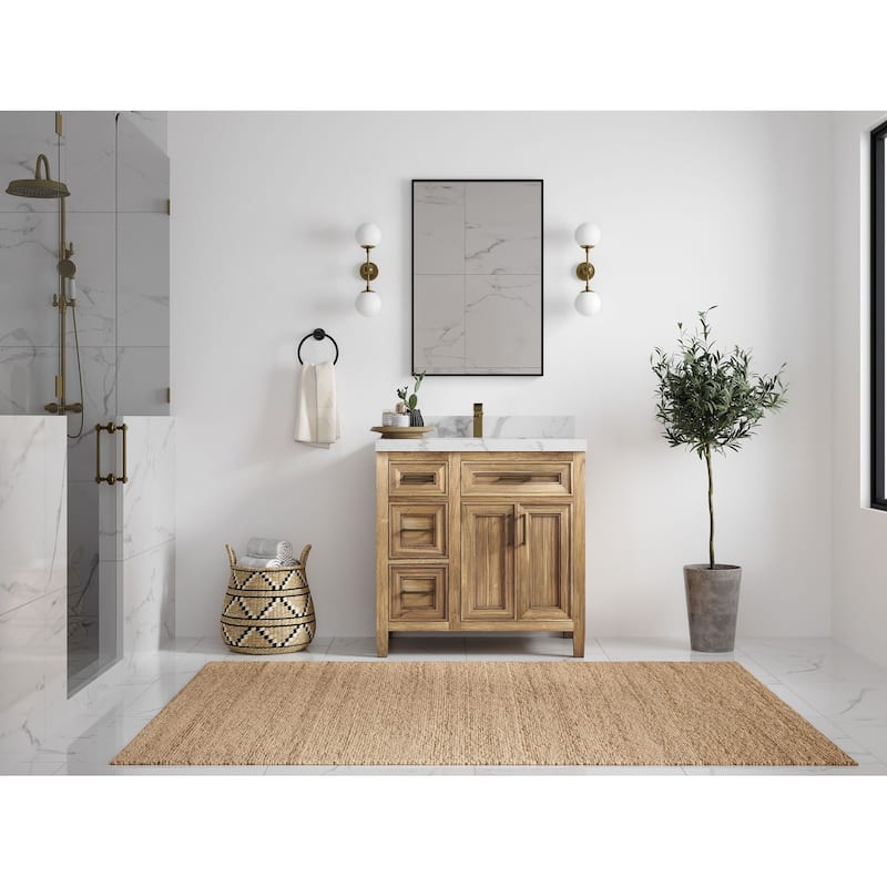Willow Collections 36 in. W x 22 in. D Santa Monica Teak Bathroom Vanity Center with Countertop