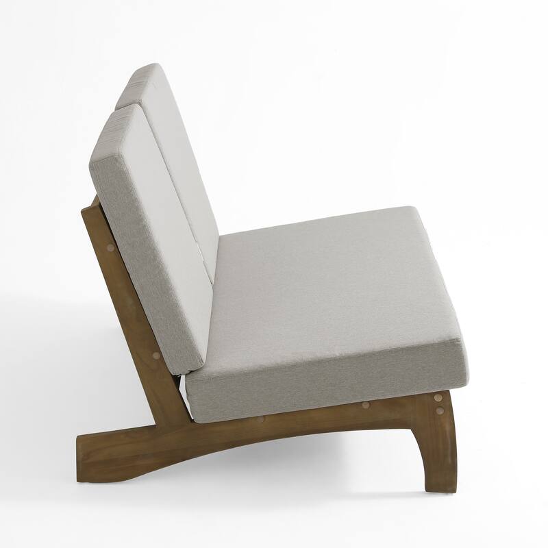 2-Piece Outdoor Teak Wood Loveseat Patio Set with Side Table