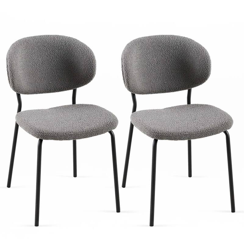 Boucle Fabric Dining Chairs - Set of 2 - Gray