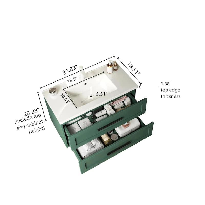 Wall-Mounted Floating Bathroom Vanity w/ 2 Sink Drawers NO Side Cabinet