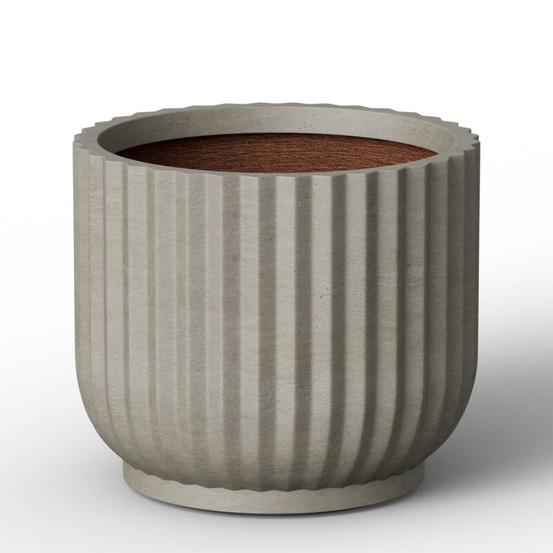 Enhanced Interior Round Concrete Plant Pot Flower Planter - 14 x 11.5 - Stone Gray(Enhanced Interior)