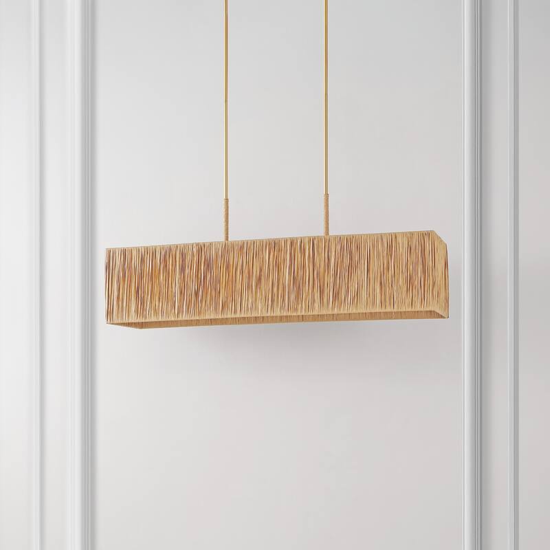 SAFAVIEH Lighting Hanke Extendable Pendant - 40 In. W x 12 In. D x 18-48 In. H - Natural/Gold - 40Wx12Dx48H