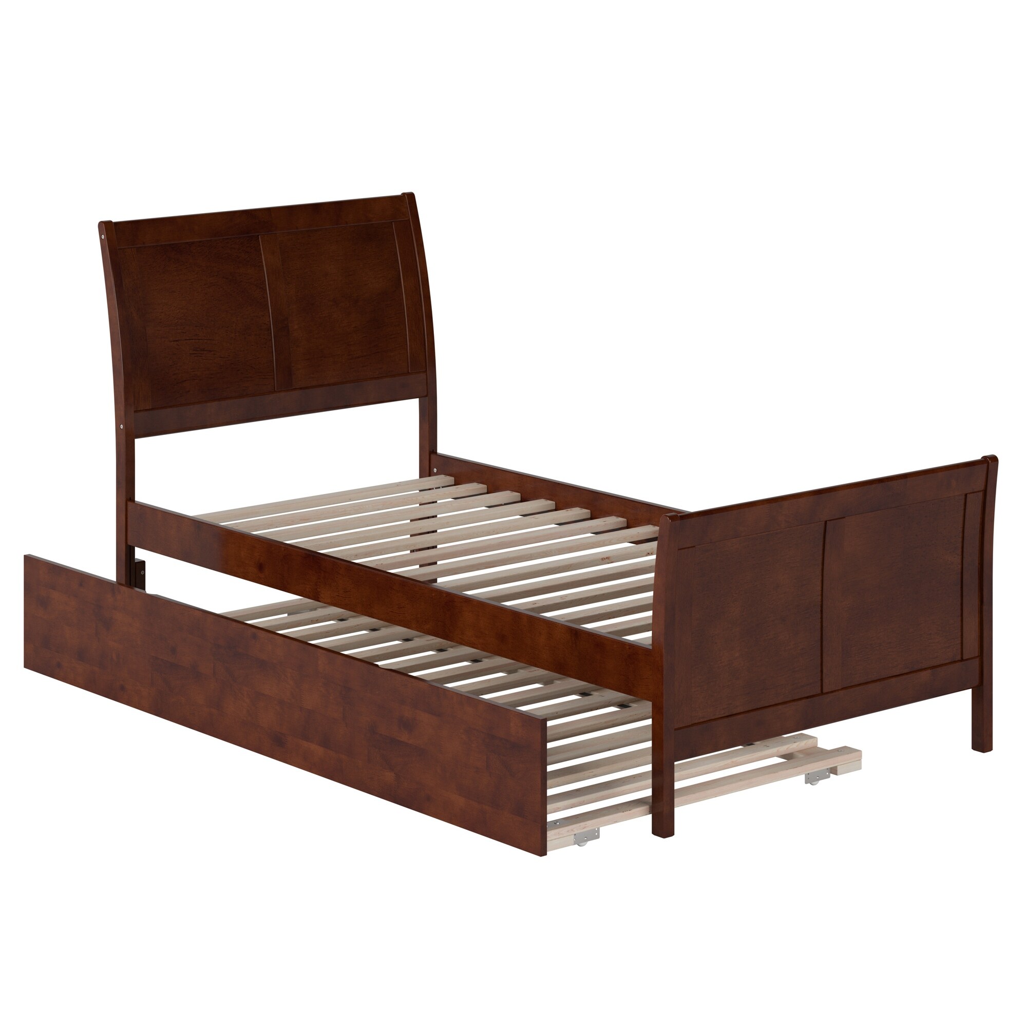 Portland Twin XL Platform Bed with Matching Footboard & Twin XL Trundle in Walnut