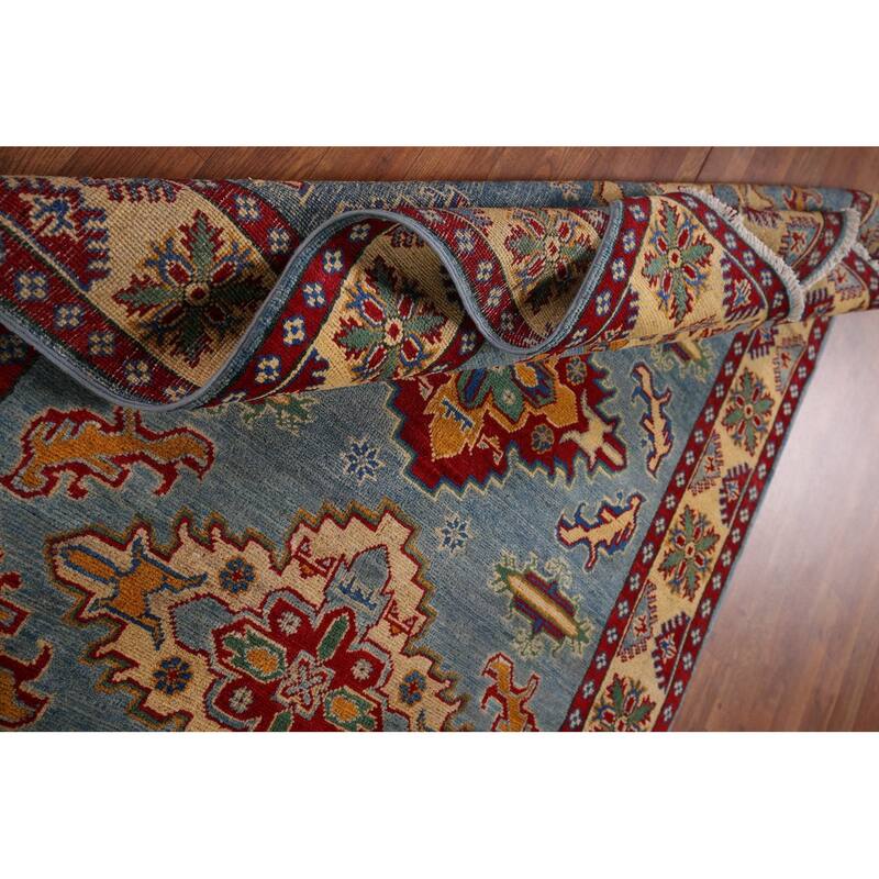 Light Blue Kazak Oriental Area Rug Handmade Geometric Wool Carpet - 3'11" x 5'10"