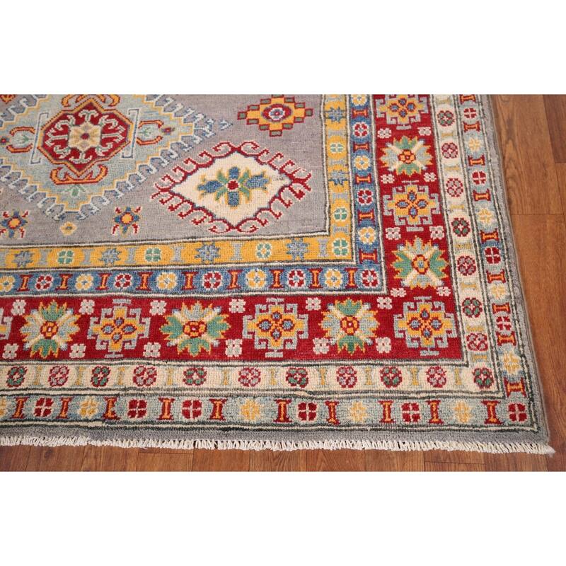 Grey Kazak Oriental Area Rug Hand-Knotted Wool Carpet - 5'0" x 6'10"