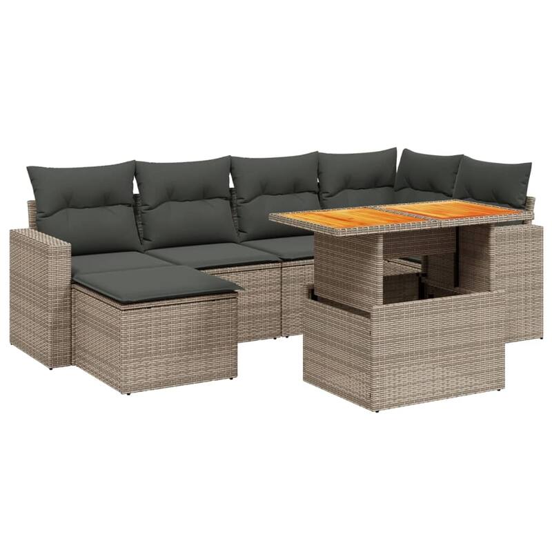 vidaXL Patio Sofa Set with Cushions Table and Footstool 7 Piece Poly Rattan - 21.7 x 39.4 x 28.7