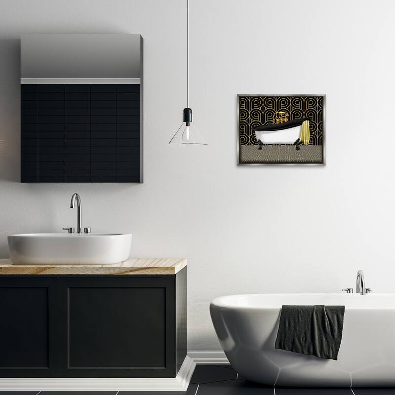 Stupell Bathroom in Deco Style Framed Floater Canvas Wall Art Design By Conrad Knutsen