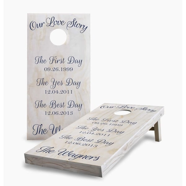 slide 2 of 7, Our Love Story On Wood Cornhole Game (Choose Wraps or Boards) 2x4 Boards (24" x 48") - Include ALL Accessories
