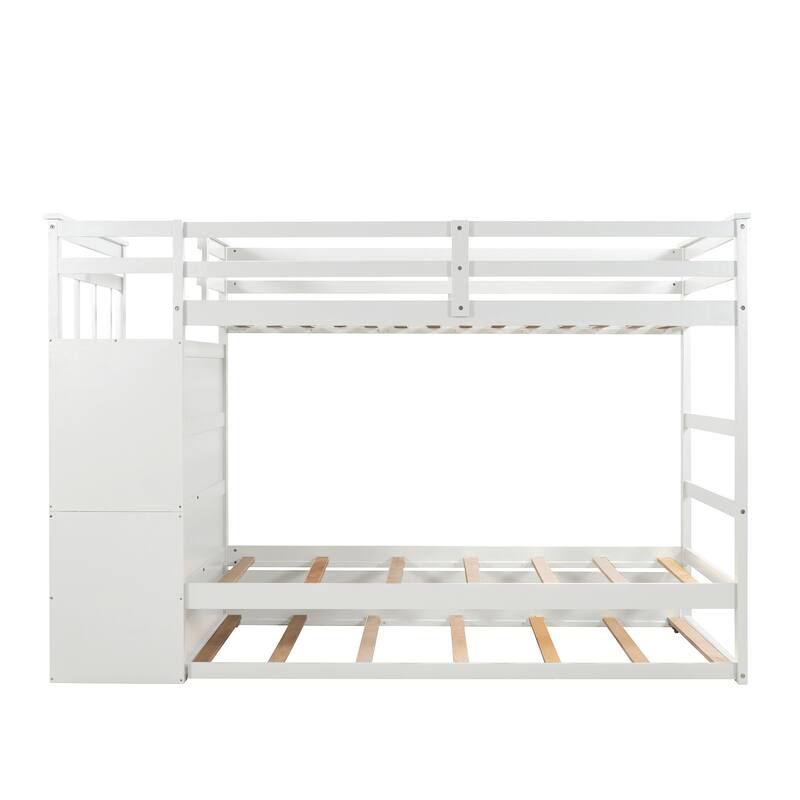 Contemporary Style Solid Wood Bunk Bed, Hardwood Twin Over Twin Bunk