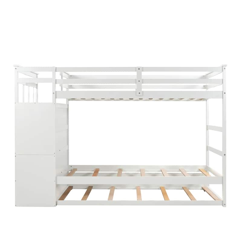 Solid Wood Bunk Bed with Trundle and Staircase