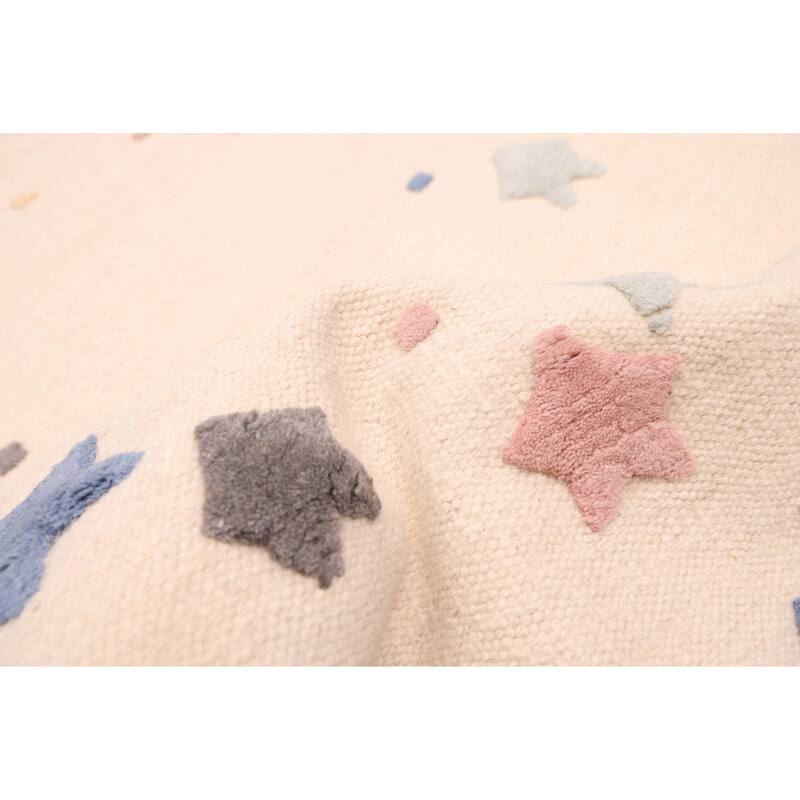 ECARPETGALLERY Flat-Weave Nevada Cream Wool Kilim - 4'0 x 5'9