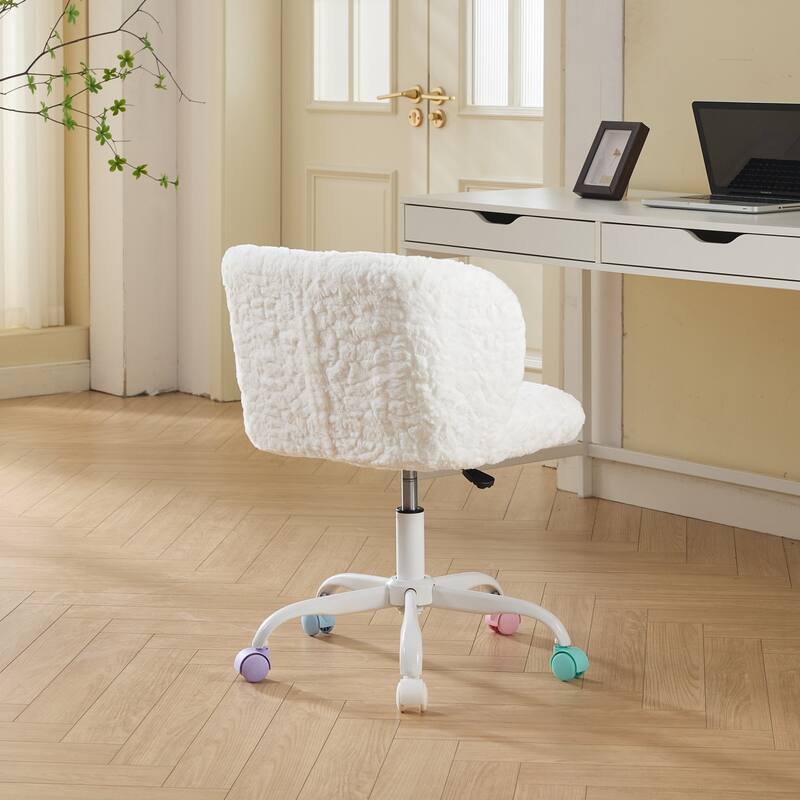 GDF Studio - Modern Faux Fur Upholstered Swivel Home Office Chair with Metal Base with Ergonomic Backrest and Wide Deep Seating