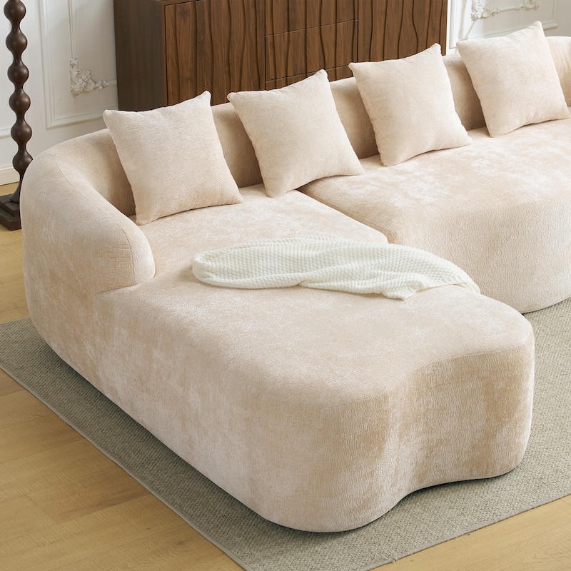 Full Compression L-Shape Chenille Sectional Sofa with Curved Chaise