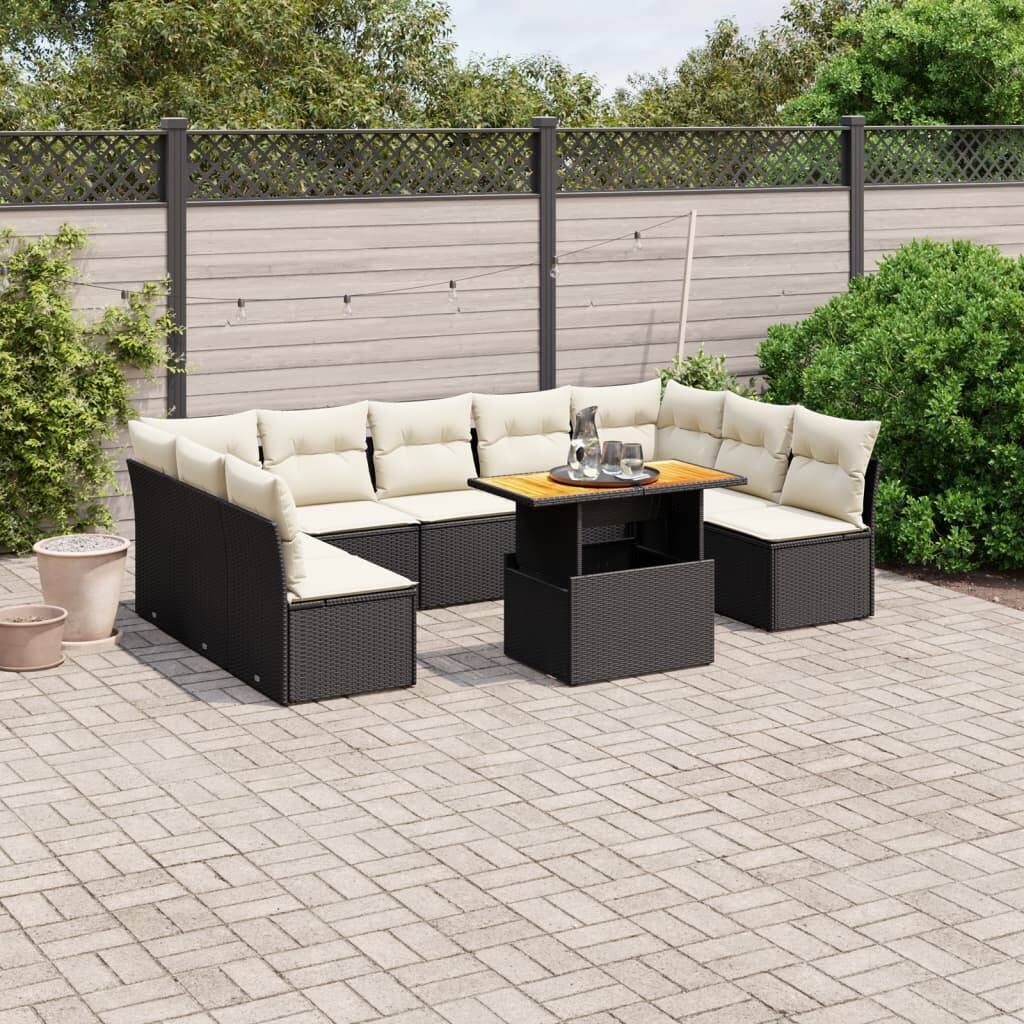 vidaXL Patio Sofa Set with Cushions Table and Sofa Modules 10 Piece Poly Rattan - 21.7 x 39.4 x 28.7