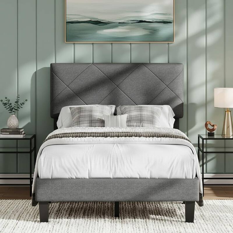 Bed Frame with Upholstered Headboard - Twin