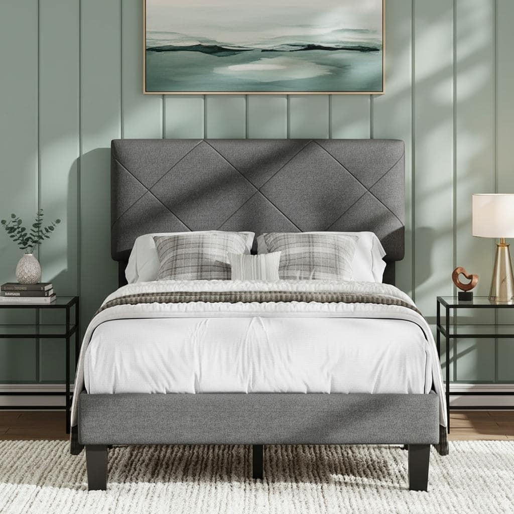 Bed Frame with Upholstered Headboard
