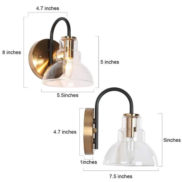 Modern Black Gold 1-Light Wall Sconce Lighting Glass Bathroom Vanity Lights - 5.5" L x 7.5" W x 8" H
