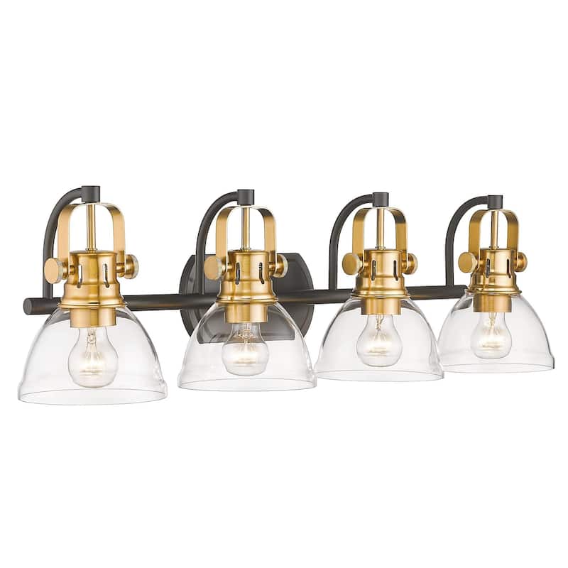 4-Light Modern Bathroom Vanity Light with Clear Glass Shade - Brushed Brass and Black