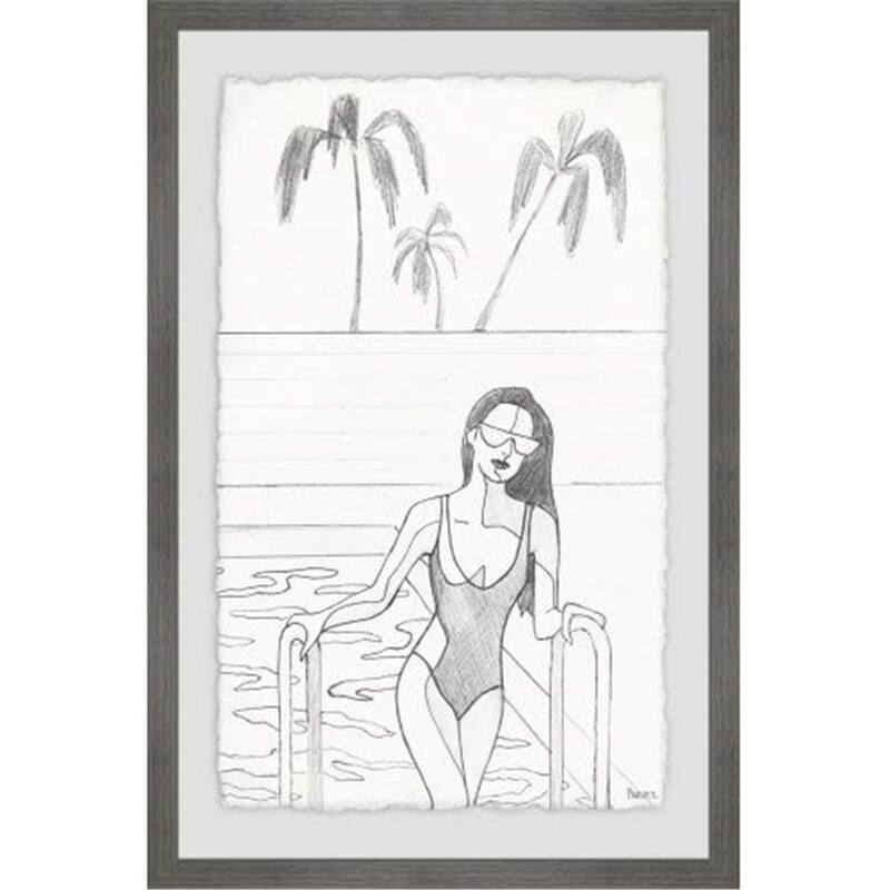 Large Canvas Wall Art 36" Pool Scene Painting Print, Modern Home Decor, Framed Canvas Art, Urban Oasis Wall Decor