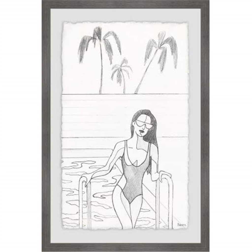 Large Canvas Wall Art 36" Pool Scene Painting Print, Modern Home Decor, Framed Canvas Art, Urban Oasis Wall Decor