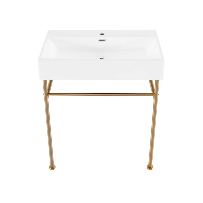 Claire Ceramic Console Sink White Basin Gold Legs