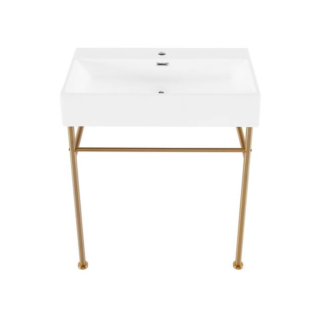 Claire Ceramic Console Sink White Basin Gold Legs