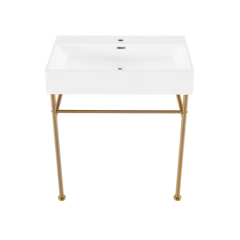 Claire Ceramic Console Sink White Basin Gold Legs