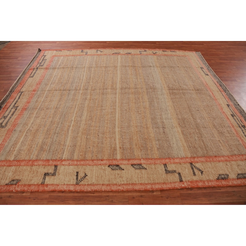 Hand Woven Oriental 100% Jute Carpet Southwestern Modern Brown Kilim Area Rug - 9' 9'' X 8' 8''