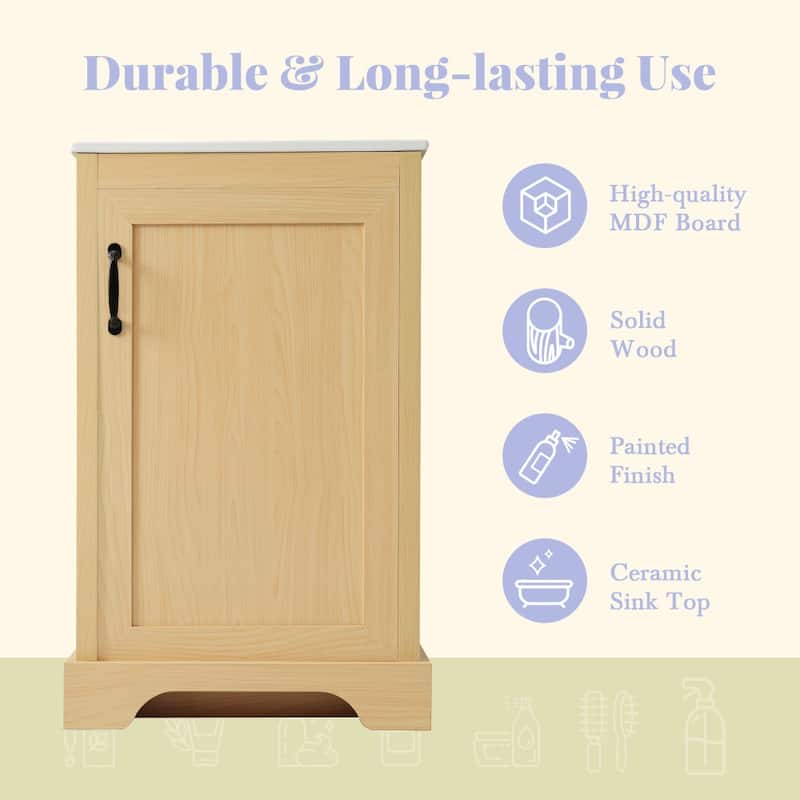 20" Natural Wood Bathroom Vanity Cabinet with Sink, Soft Closing Door and Adjustable Shelve