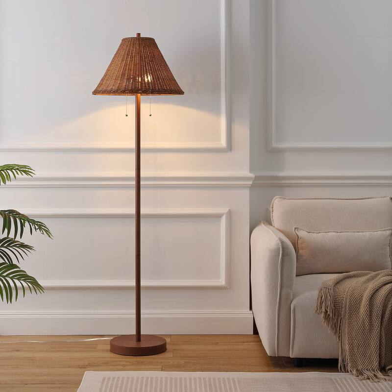 Palma 61" 2-Light Iron/Rattan LED Floor Lamp with Pull-Chain by JONATHAN Y