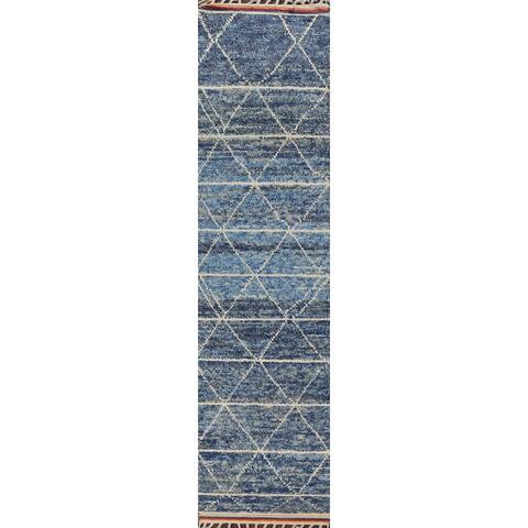 Tribal Contemporary Moroccan Oriental Runner Rug Handmade Wool Carpet - 2'5" x 12'11"