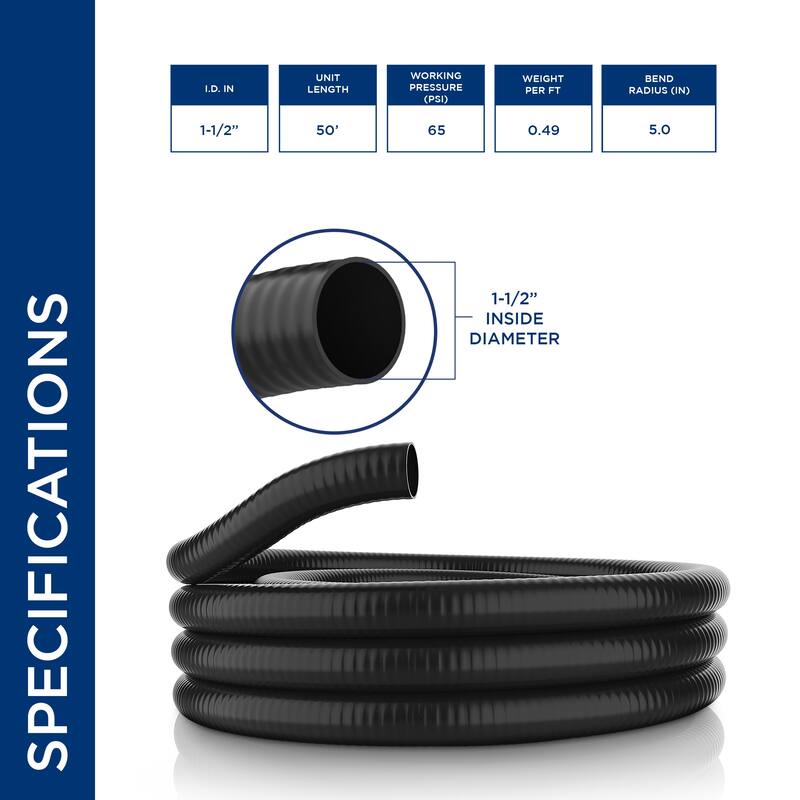 Black 1.5-inch PVC Flex Hose x 100 feet