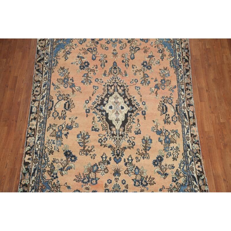 Hand Knotted Oriental 100% Wool Carpet Traditional Floral Peach Hamedan Area Rug - 8' 8'' X 5' 8''