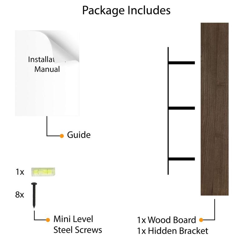 Wallniture Bois Wood Board 60" Long, 10'' Deep, 2" Thick, Hidden Bracket Shelf for Wall, Floating Bookshelf, Special Walnut, 1Pc