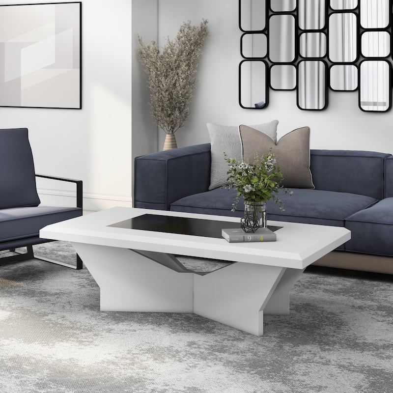 Ameena Contemporary Glass Insert Top Coffee Table by Furniture of America - Rectangular - White