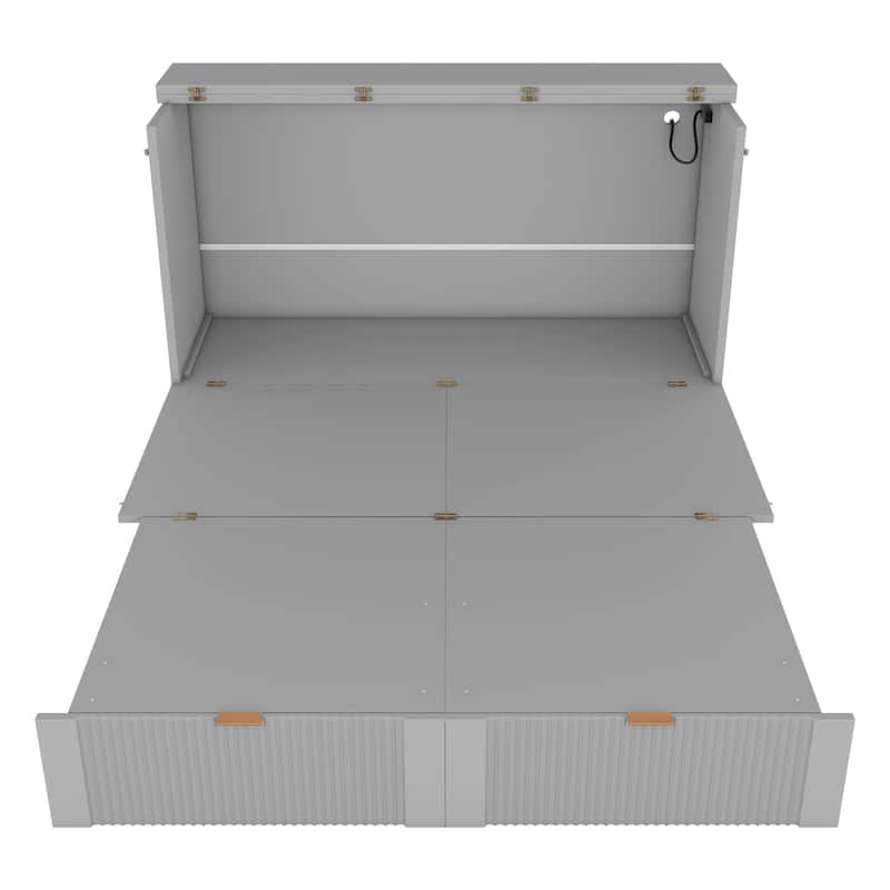 Full Size Murphy Bed with Pulley Design, Drawer, and USB Ports