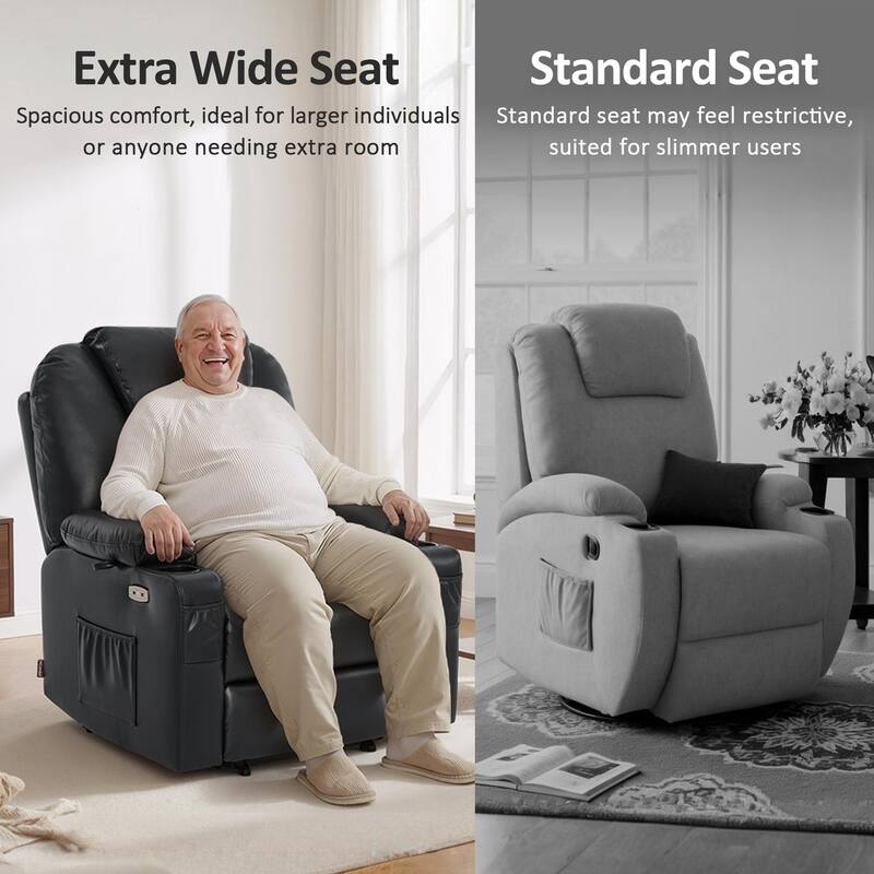 MCombo Large-Wide Power Lift Recliner Chair Sofa with Massage and Heat for Elderly People, Faux Leather R7510