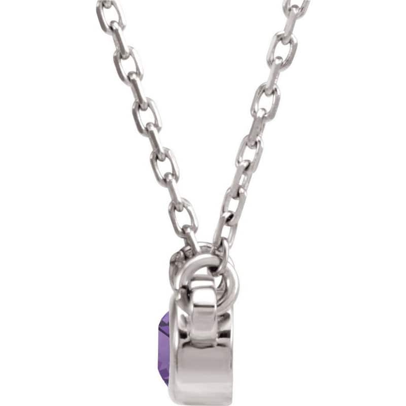 Curata 14k White Gold 4mm Light Amethyst Solitaire Bezel Necklace, 18"