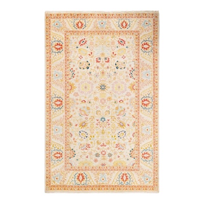 Overton Hand Knotted Wool Traditional Oriental Ivory Area Rug - 5' x 8'