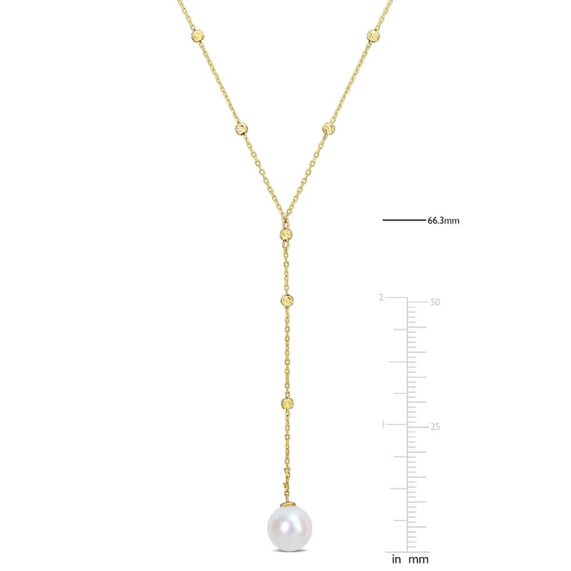 Miadora 8-8.5mm Cultured Freshwater Pearl Ball Station Lariant Necklace 10k Yellow Gold