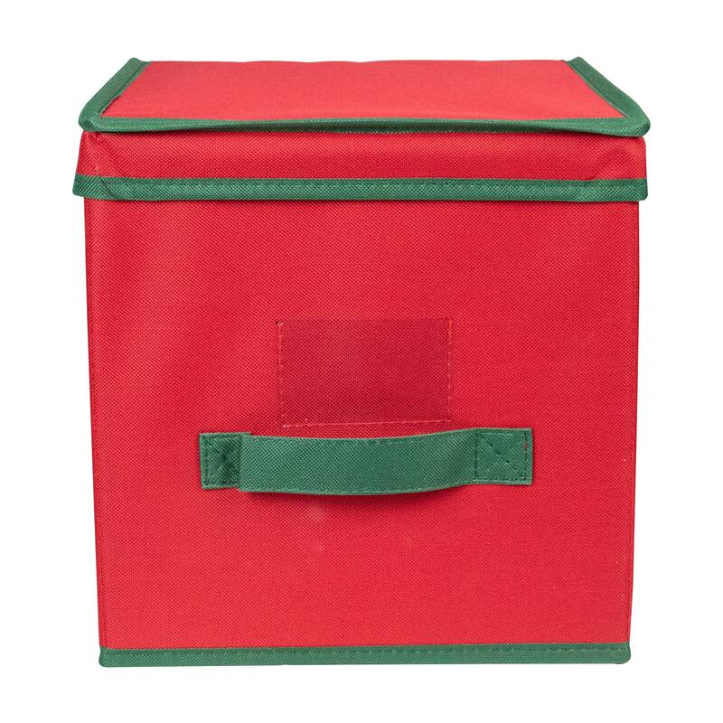 13" Red Green Christmas Ornament Storage Box With Removable Dividers