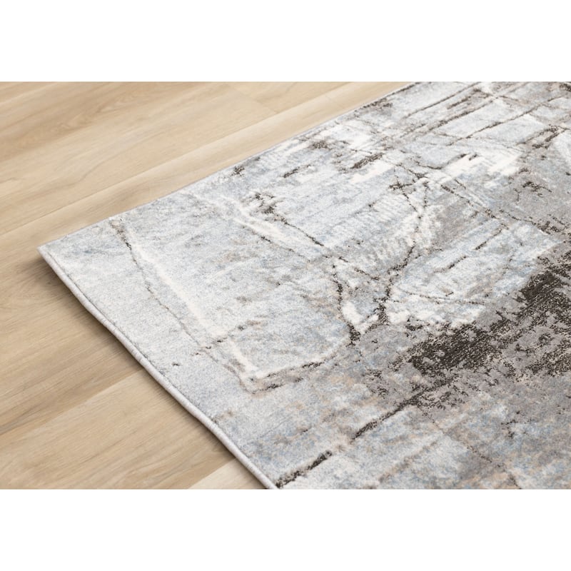 Grey Taupe Blue Distressed Area Rug