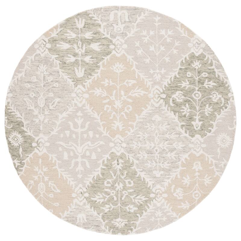 SAFAVIEH Handmade Ebony Afifa Modern & Contemporary Wool Rug - 6' Round - Beige/Ivory