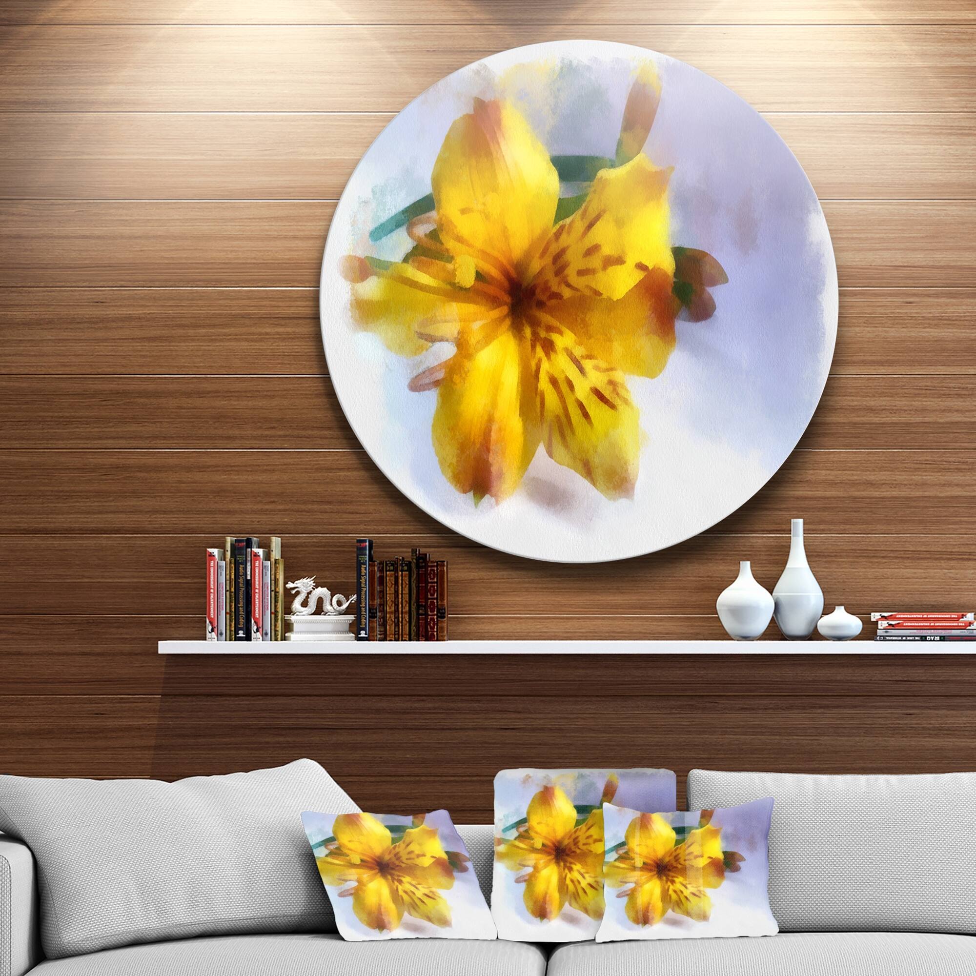 Designart 'Yellow Lily Hand-drawn Flower' Extra Large Floral Metal Wall ...