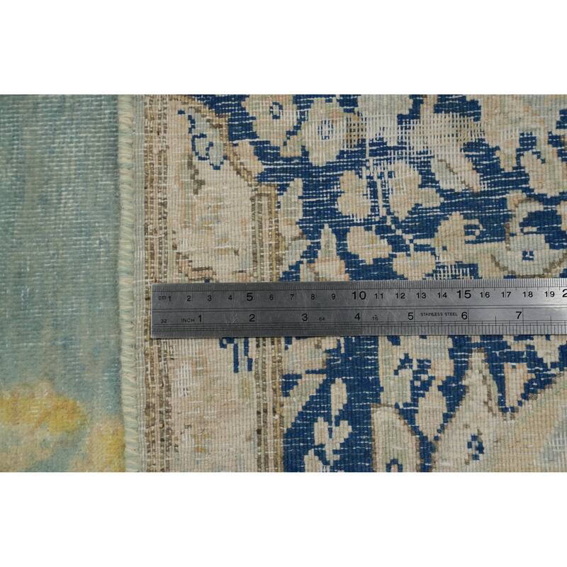 Hand Knotted Oriental 100% Wool Carpet Traditional Floral Navy Blue & Blues Kerman Area Rug - 10' 1'' X 7' 4''